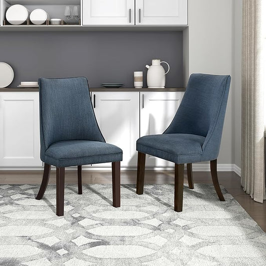 Lexicon Kitchen & Dining Room Chairs, Dining Chairs Set of 2, Fabric Upholstered Dining Chairs, Rubberwood Armless Dining Chairs with Curved Back, Modern Dining Chair, Easy Assembly, Blue Gray