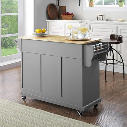 Crosley Furniture Full Size Wood Top Rolling Kitchen Island Storage Cart, Microwave Stand, Spice Rack, Gray