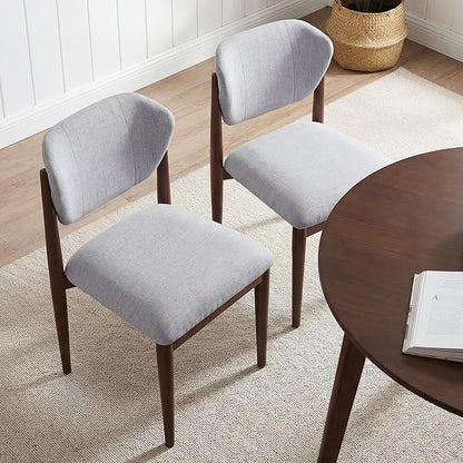 Casaphoria Dining Chairs Set of 2, Solid Walnut Wood Legs Upholstered Kitchen Chairs, Mid Century Modern Ergonomic Curved Back Accent Chair for Dining Room, Home Office and Vanity, Gray