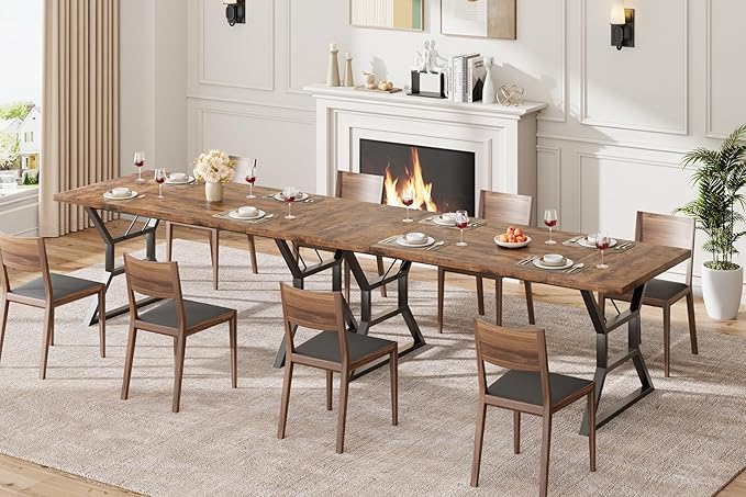 GarveeHome 70.9 in Large Dining Room Table for 6, Rectangular Kitchen Table with Heavy Duty Metal Legs, Farmhouse Wooden Dining Table for Big Family (Brown)
