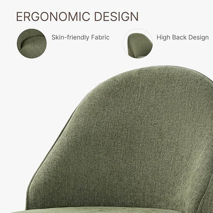 KISLOT Swivel Dining Chairs Set of 1, Upholstered Mid Century Modern Deskchair with Round Back, Linen Fabric Kitchen Chairs for Dining Room, Bedroom, Dressing Room, Green