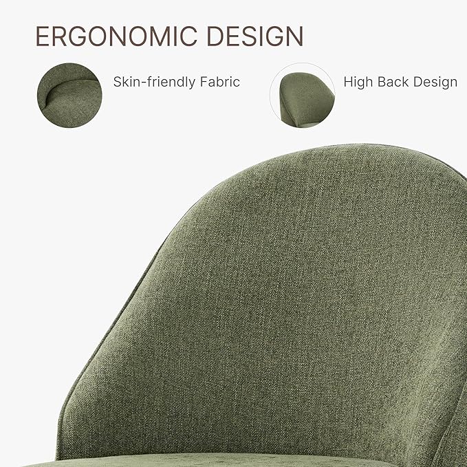 KISLOT Swivel Dining Chairs Set of 4, Upholstered Mid Century Modern Deskchair with Round Back, Linen Fabric Kitchen Chairs for Dining Room, Bedroom, Dressing Room, Green