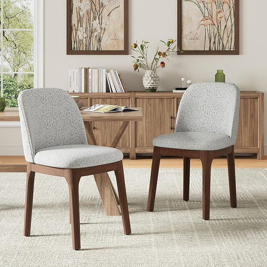 MALOL Wooden Dining Chairs Set of 2, Upholstered Kitchen & Dining Room Chairs with Thickened Wooden Legs, Farmhouse Side Chairs, Light Grey