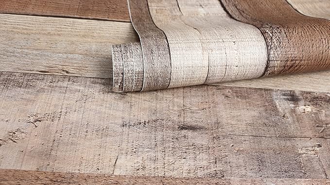 Yun-aeon Natural Wood-Cinnamon Wood Contact Paper Peel and Stick Wallpaper 17.3"x 120"Self Adhesive Removable Vintage Faux Wood Wall Paper Plank Shelf Home Decoration Kitchen Counter Cover Use