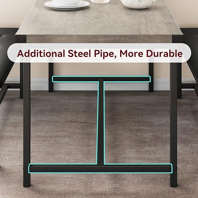 Amyove Dining Table Set for 4, 3 Piece Kitchen Table Set, Dining Table Set with 2 Upholstered Benches, Rectangular Kitchen Table Set for Apartment, Small Space, Retro Gray