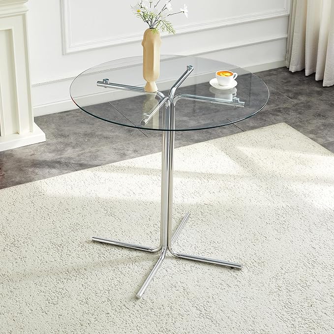 Round Glass Dining Table 36'' Inch Modern Round Kitchen Table with Metal Legs Durable Stylish Dinner Table for Dining Room Kitchen