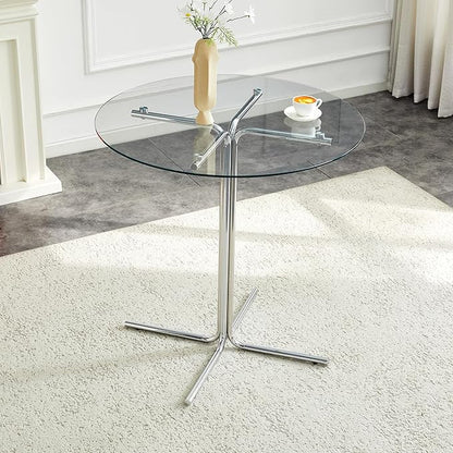 Round Glass Dining Table 36'' Inch Modern Round Kitchen Table with Metal Legs Durable Stylish Dinner Table for Dining Room Kitchen