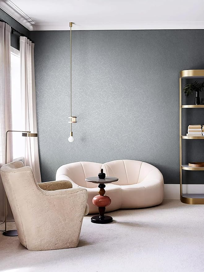Safiyya 17.3 inch X 78.7 inch Peel and Stick Wallpaper Silver Grey Silk Wallpaper Textured Removable Wall Paper Embossed Self Adhesive Contact Paper for Walls Vinyl Rolls
