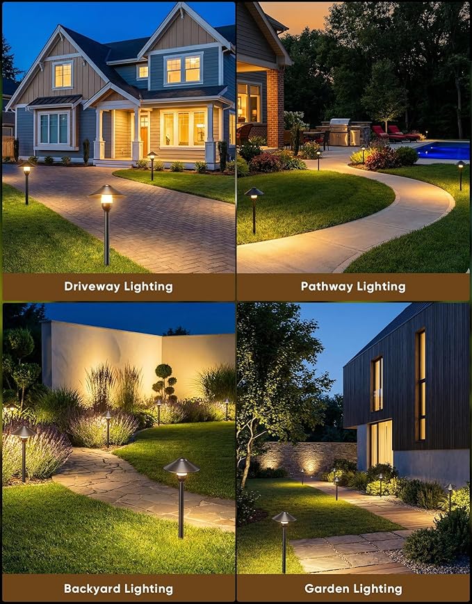 PARTPHONER Low Voltage Landscape Lighting 6-Pack, Aluminum 12V Pathway Lights with G4 Bulbs, Waterproof Stylish Matte Black Color Round Shade Path Lights with Connectors for Walkway Yard Garden