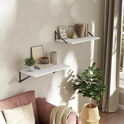 Acovy Deep Floating Shelves Wall Mounted, 24"x12" White Wall Shelves with Brackets Set of 2 for Bedroom, Living Room, Bathroom, Kitchen, Office - Storage & Display Shelf for Decor, Books, Plants