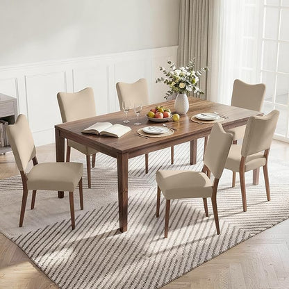 KISLOT Upholstered Dining Chairs Set of 6, Modern Velvet Kitchen Chairs with Solid Wood Legs, High Back Wooden Dining Room Chairs with Dark Walnut Color Legs for Farmhouse Kitchen Dining Room, Brown