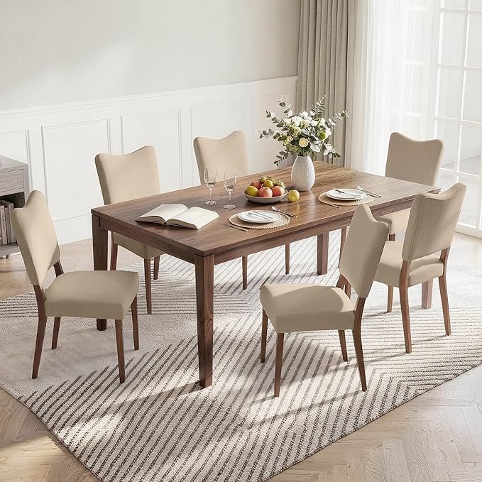 KISLOT Upholstered Dining Chairs Set of 2, Modern Velvet Kitchen Chairs with Solid Wood Legs, High Back Wooden Dining Room Chairs with Dark Walnut Color Legs for Farmhouse Kitchen Dining Room, Brown
