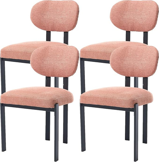 Set of 4 Modern Boucle Dining Chairs, Mid-Century Upholstered Chairs with Black Metal Legs, Ideal for Dining Room, Kitchen Island, Living Room, Bedroom, Home Office, Orange