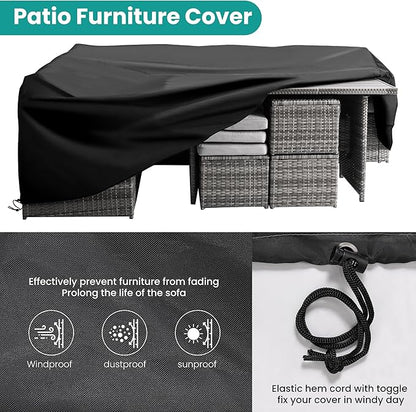 Wumiokio Patio Furniture Set, 7 Pieces Outdoor Patio Furniture with Dining Table&Chair, All Weather Wicker Conversation Set with Ottoman,Grey (Include Sofa Dust Cover)