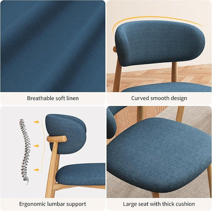 Kitchen Dining Chairs Set of 4 Modern Soft Linen Farmhouse Dining Room Chair with Metal Legs, Blue/Original