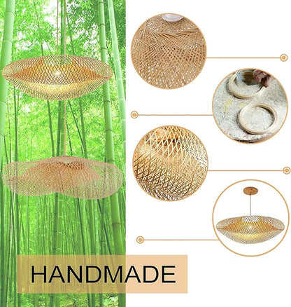 GCQ Bamboo Lantern Pendant Lamp, Retro Japanese Style E27 Chandelier Hanging Light Ceiling Lighting Fixture for Living Room Bedroom Restaurant Cafe Teahouse Bar Dining Room Club