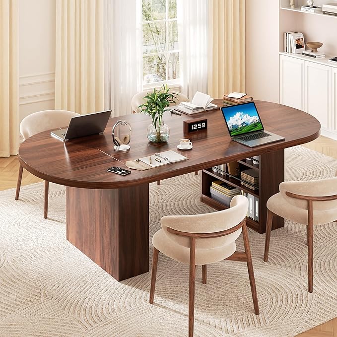 Jocoevol 78.7" Dining Table for 6 8 10, Modern Dining Room Table with Storage, Wood Kitchen Table with Heavy Duty Legs, Dinner Tables for Kitchen Dining Room (Walnut)