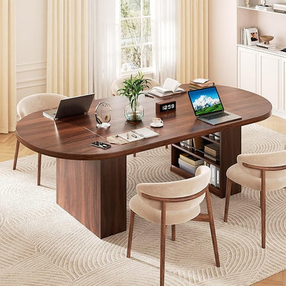 Jocoevol 78.7" Dining Table for 6 8 10, Modern Dining Room Table with Storage, Wood Kitchen Table with Heavy Duty Legs, Dinner Tables for Kitchen Dining Room (Walnut)
