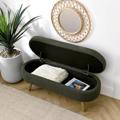 Modern Ottoman Bench with Storage - Versatile Bedside Pouf, Footstool, Toy Storage Ottoman for Bedroom, Living Room, Hallway Entryway, Multi-Use Furniture,Green-Foam