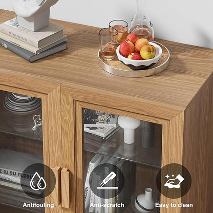 Casaphoria Adam Sideboard Buffet Cabinet with Storage, Display Cabinet with Glass Doors & Adjustable Shelves, 31" W x 31" H Buffet Cabinet for Entryway Kitchen Living Room, Oak