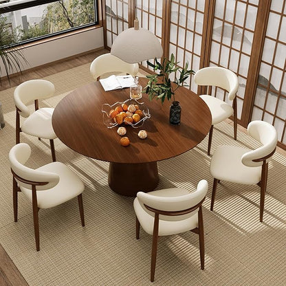 Kitchen Dining Chairs Set of 6 Modern Upholstered Leather Farmhouse Dining Room Chair with Metal Legs, Walnut/Beige