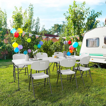 VINGLI 34" Fold in Half Square Table, Bi-Folding Commercial Portable Plastic Dining Table for Kitchen Outdoor Party Wedding Event, White