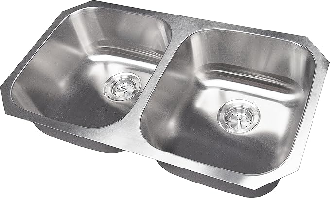 MSI Undermount Stainless Steel 32 in. x 18 in. Double Bowl Kitchen Sink and Strainer