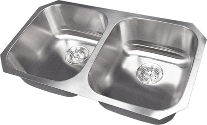 MSI Undermount Stainless Steel 32 in. x 18 in. Double Bowl Kitchen Sink and Strainer