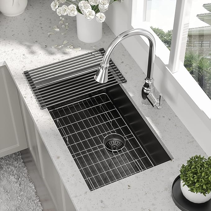 28 Inch Black Undermount Kitchen Sink - Beslend 28"x18"x10" Gunmetal Black Stainless Steel 16 Gauge 10 Inch Deep Single Bowl Kitchen Sink Basin
