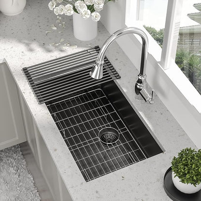 28 Inch Black Undermount Kitchen Sink - Beslend 28"x18"x10" Gunmetal Black Stainless Steel 16 Gauge 10 Inch Deep Single Bowl Kitchen Sink Basin