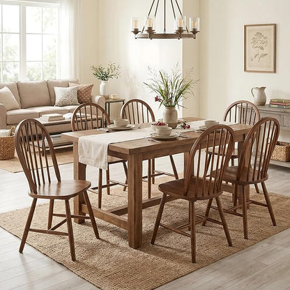 chairus Farmhouse Walnut Dining Chairs Set of 4, Windsor Wooden Dining Room Chairs with Spindle Bow Back, Modern Cottage Armless Side Kitchen Chairs