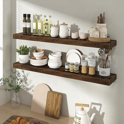 Acovy 36 Inch Floating Shelves for Wall 2 Pack, 36" Wall Shelves for Books, Storage, Decor, Wall Mounted Floating Shelf with Invisible Brackets for Kitchen, Living Room, Brown