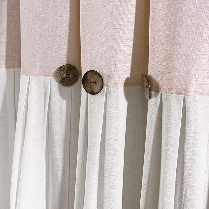 Lush Decor Linen Button Window Curtain Panel, Single, 40" W x 84" L, Blush & White - Country Curtains - Rustic Decor - Color Block Modern Farmhouse Curtains For Living Room, Bedroom & Dining Room