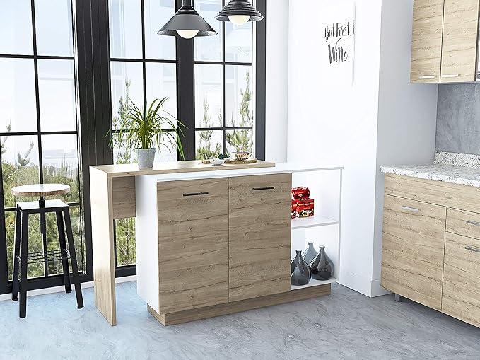 GOWE Chesterfield 2-Shelf 1-Drawer 3-Division Kitchen Island White