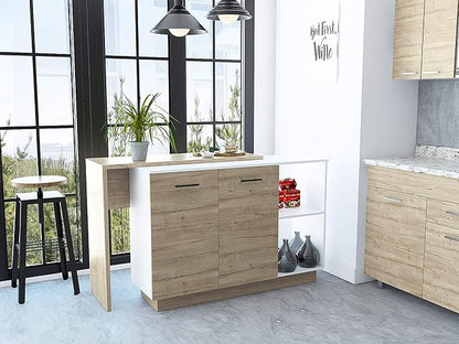 GOWE Chesterfield 2-Shelf 1-Drawer 3-Division Kitchen Island White