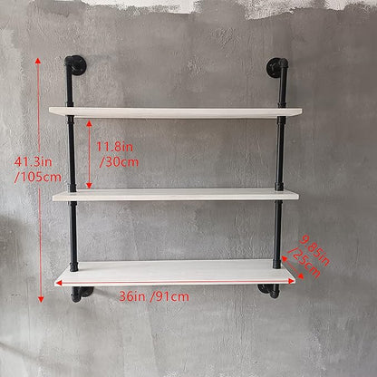 HDDFER Floating Bookshel Industrial Pipe Shelving Pipe Shelves Rustic White Wall Shelves 36 Inch Farmhouse Book Shelves for Kitchen Bar,Bathroom Wall Mounted