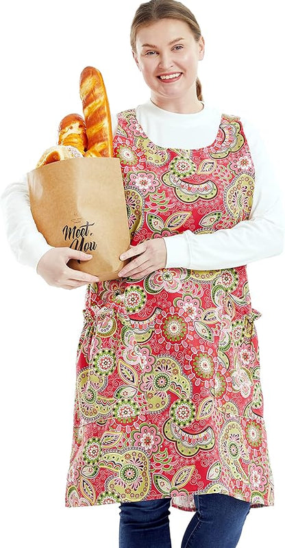 Big Plus Size Aprons for Women with Pockets Cotton Linen Baking Kitchen Cooking