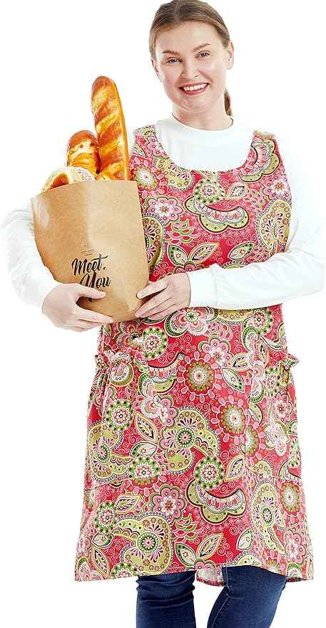 Big Plus Size Aprons for Women with Pockets Cotton Linen Baking Kitchen Cooking