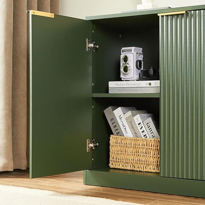 Ball & Cast 59" Fluted Buffet Cabinet Sideboard with Storage, Large Accent Cabinet with 6 Doors,Wood Mid Century Modern Sideboard for Living Room and Kitchen (59" W*27.7" H*15.7" D),Green