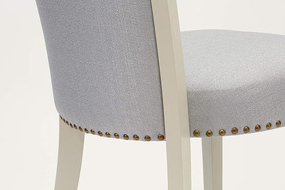East West Furniture VEP0T05 Verona Parson Chairs - Nailhead Trim Grey Linen Fabric Padded Dining Chairs, Set of 2, Wirebrushed Linen White