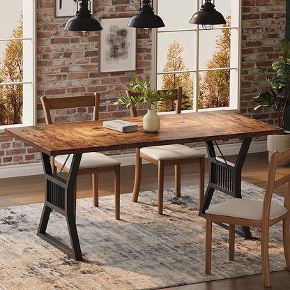 70.8 Inch Dining Table for 4-6 People, Farmhouse Wood Table with Metal Leg, Rectangle Kitchen Tables for Dining Room, Living Room, Conference Room, Breakroom, Vintage Color and Black