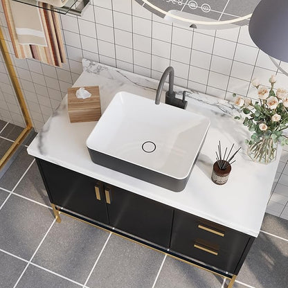 DeerValley DV-1V0001 Bathroom Vessel Sink 19" x 15" Above Counter Sink Rectangle Ceramic Bathroom Sink, Black and White Sinks