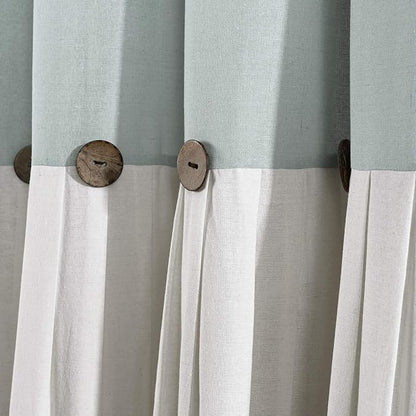 Lush Decor Linen Button Window Curtain Panel, Single, 100" W x 84" L, Blue & White - Country Curtains - Rustic Decor - Color Block Modern Farmhouse Curtains For Living Room, Bedroom & Dining Room