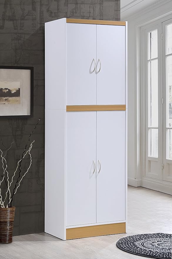 Hodedah 4 Door Kitchen Pantry with Four Shelves, White