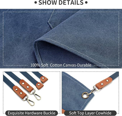 ZOMAO Cotton Canvas Cross Back Apron for Men and Women,Chef Apron With Adjustable Strap and Large Pockets,Kitchen Cooking Baking Bib Heavy Duty Work Apron