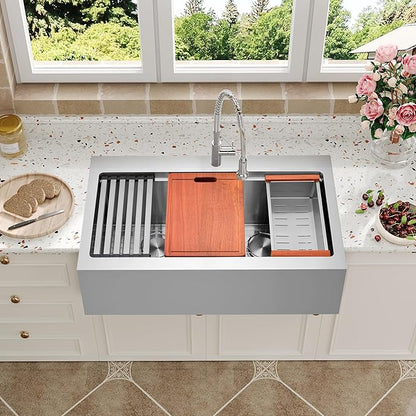 Farmhouse Kitchen Sink 33 x 22 Drop In, 50/50 Double Bowl Farm Sinks, 16 Gauge Stainless Steel Workstation Sink with Ledge & Accessories, 33" x 22" x 10" Large and Deep Double Sink
