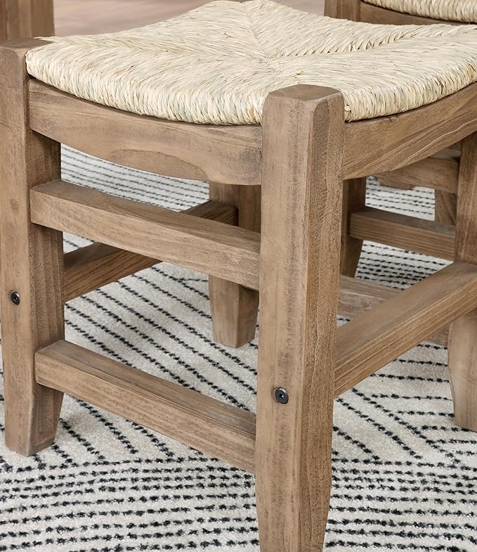 Alaterre Furniture Newport Dining Table for 4 – Rustic Industrial 6-Piece Dining Set Includes 48” x 30” Faux Concrete Kitchen Table, 4 Rush-Seat Stools & Side Buffet Console for Small Spaces