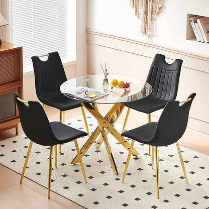 Round Glass Dining Table 35.4'' Inch Modern Round Kitchen Table with Metal Legs Durable Stylish Dinner Table for Dining Room Kitchen