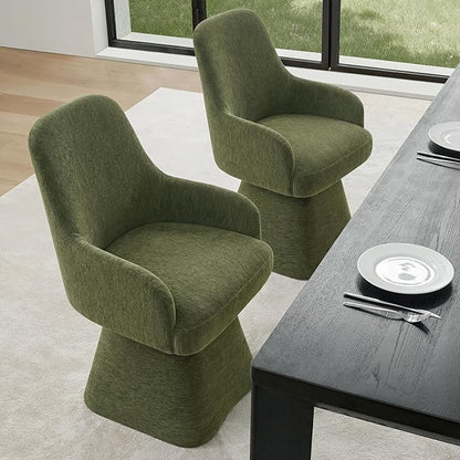 KISLOT Swivel Dining Chairs Set of 4, Mid Century Modern Chairs Fabric Upholstered Armchair with Armrest & Ergonomic Backrest for Dining Room, Kitchen, Bedroom, Living Room, Green, 4 Boxs
