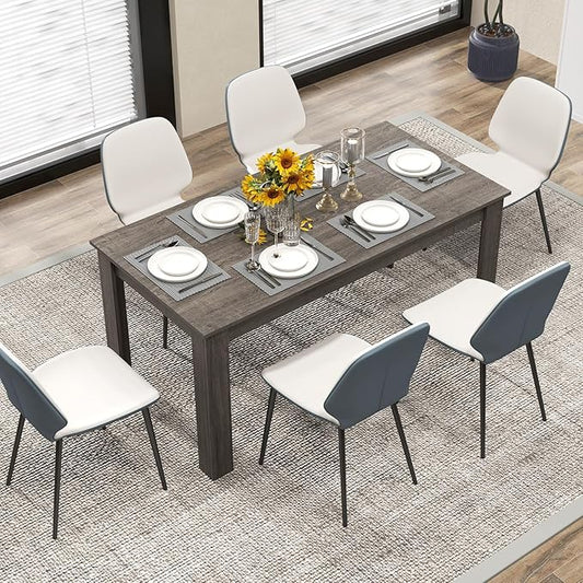 63“ Large Dining Table for 4-6 People, Rectangular Dining Room Table, Wooden Kitchen Table with L-Shaped Legs, Modern Farmhouse Dinette Table for Restaurant, Living Room, Family
